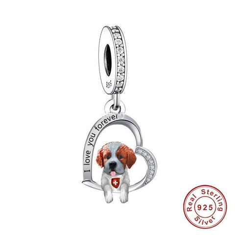 Saint Bernard Puppy Love, Genuine Brand New S925 Sterling Silver I Love You Forever, Dangle Charm Fits all Charm Bracelets