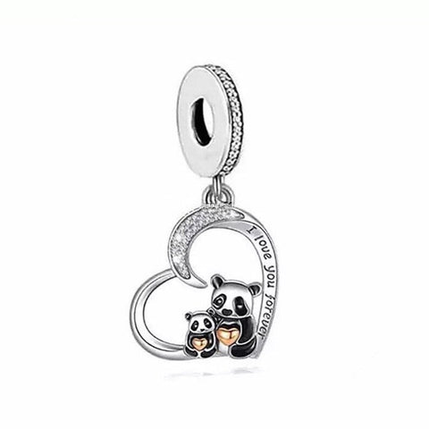 I Love You Forever Mom And Baby Panda Charm, 925 Sterling Silver, Panda Jewelry, Panda Gift, New Mom Gift, Mother and Child Jewelry Gift