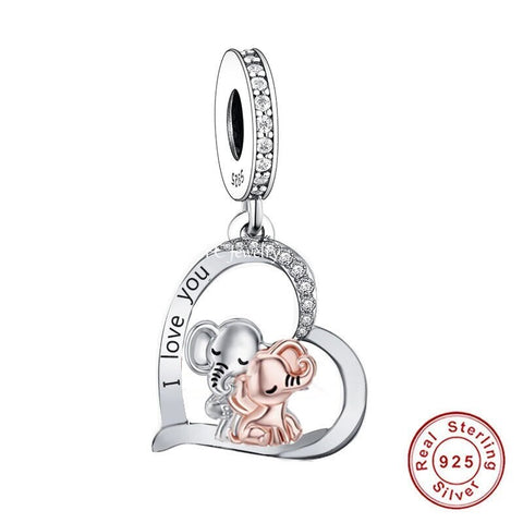 Elephant I Love You Forever Mom and child charm Best Friends Charms 925 Silver Charm European style Bracelet Necklace Charm 925