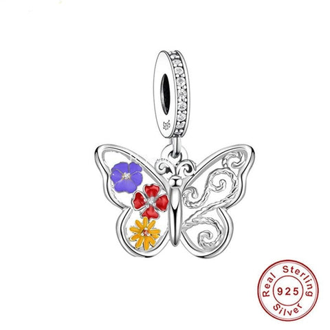 Spring In Bloom  Butterfly charm, Fits European style Charm 925 Sterling Silver Charm, Charm