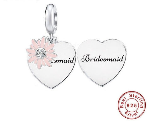 Bridesmaid Heart Charm European style Bracelets, 925 Sterling Silver, Wedding gift, Bridesmaid gift, Bride gift