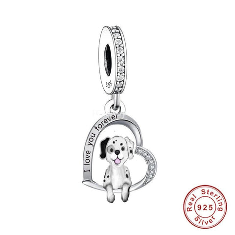 I Love You Forever Dalmatian charm 925 Sterling Silver 'I Love You Forever'Dangle Charm - Fits all Charm Bracelets, Dog Charm