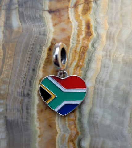 Love South Africa Flag Heart Charm 925 Silver Charm Fits European Bracelet Necklace Charm 925 Charm Africa charm South African charm