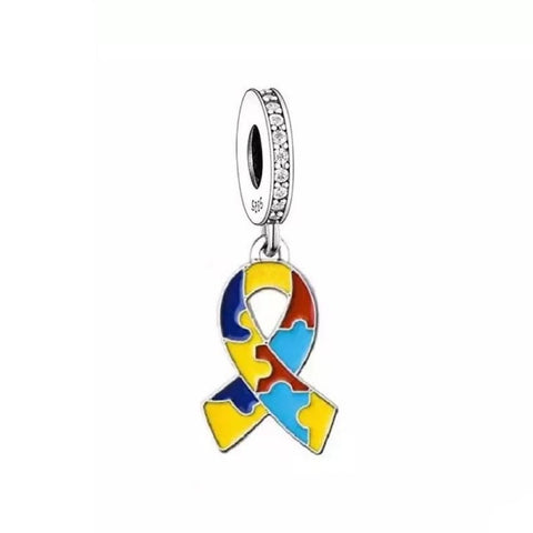 Autism Awareness Ribbon Bracelet Charm European style, 925 Sterling Silver, Autism Awareness Jewelry Gift, Autism Awareness Necklace Pendant