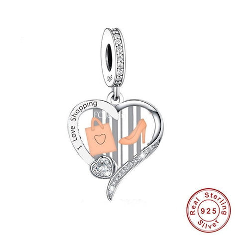 I Love Shopping Charm European style Bracelets, 925 Sterling Silver, Shopping Necklace Pendant, Shopping Jewelry, Shopping Bracelet Charm