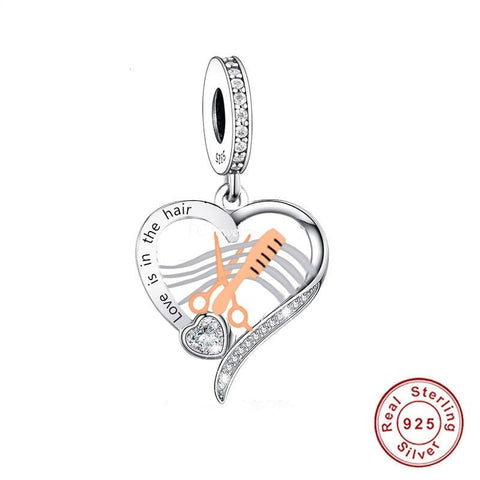 Hairdressing Charm Genuine 925 Sterling Silver  Love Is In The Hair, Hairdressing graduation Charm