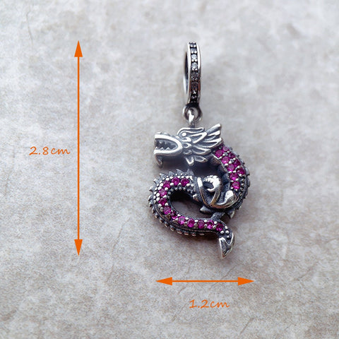 Rose Red Dragon Charm 925 Sterling Silver, Dragon Jewelry, Dragon Lover Gift Dragon Necklace Pendant Dragon Keepsake