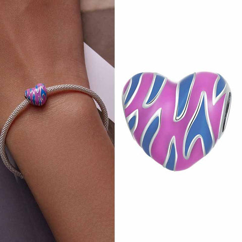 Colorful Pink and Purple Heart Charm European style Bracelets, Wavy Charm, Heart Jewelry, Heart Charm, Easter Charm, Mothers Day Charm