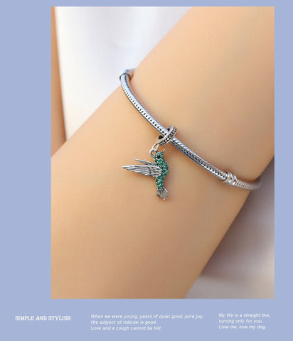 Hummingbird Charm European style Bracelets, 925 Sterling Silver, Hummingbird Jewelry, Hummingbird Gift, Hummingbird Bracelet Charm