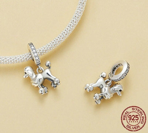 French Poodle dog Dog Charms Fit Bracelets, 925 Sterling Silver, Dog Lover Gift, Dog Jewelry, Dog Keepsake Heart Charm