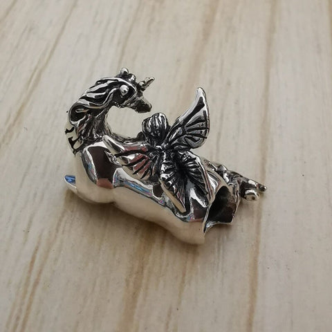 Angel and unicorn Charm Pendant,925 Sterling Silver,Angel Charm,Unicorn Charm,Fantasy Charm,Fairy Charm