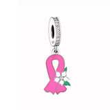 Pink Ribbon Breast Cancer Awareness Charms Bracelets, 925 Sterling Silver, Pink Ribbon Jewelry, Breast Cancer Awareness Gift