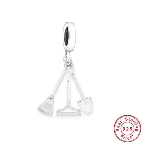 Gardening Rake Spade Dangle Charm Gardening 925 Silver Charm European style Bracelet, Necklace Charm, 925 Charm, Gifts for her