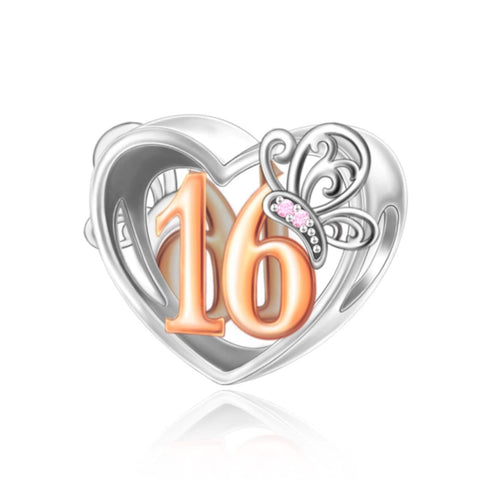 Sweet 16th Birthday 925 Sterling Silver 16th Birthday Dangle Charm Bead Landmark Birthday Fits all Charm Bracelets Heart charm