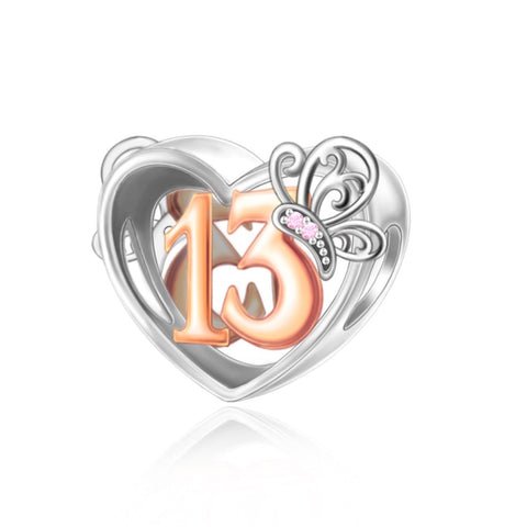 Teenager Birthday 13th Birthday 925 Sterling Silver 13th Birthday Dangle Charm Bead Landmark Birthday Fits all Charm Bracelets Heart charm