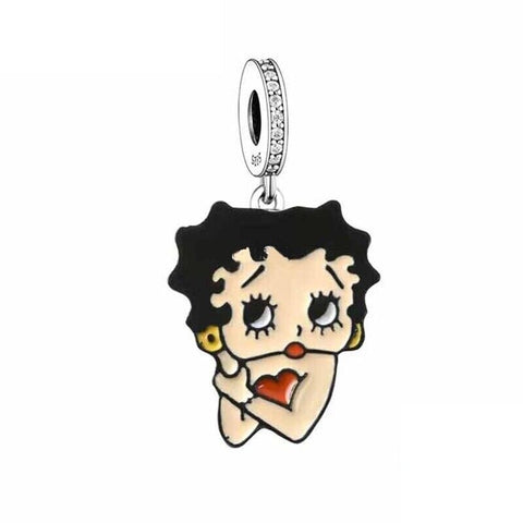 Anime Betty Retro Classic Charm 925 Silver Charm European style Bracelet, Necklace charm, Gifts for her, Boop Charm