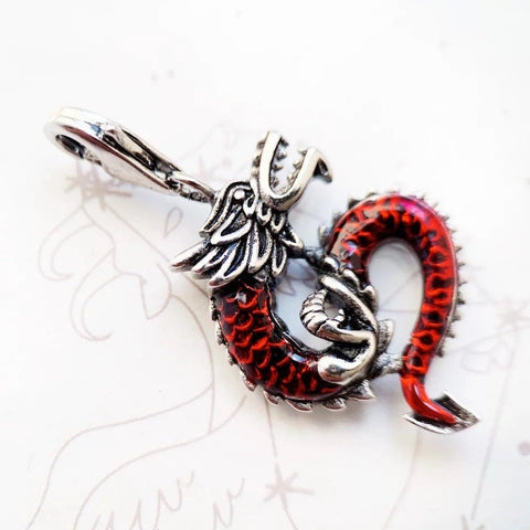 Red Dragon Charm European style Bracelets, 925 Sterling Silver, Dragon Jewelry, Dragon Lover Gift Dragon Necklace Pendant Dragon Keepsake