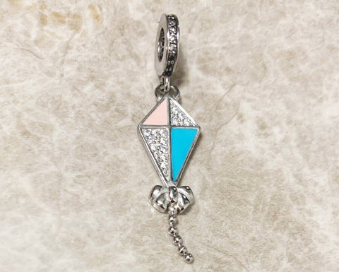 Kite Charm Fits European charm bracellets, 925 Sterling Silver, Kite Jewelry, Kite Lover, Kite Keepsake Souvenir,