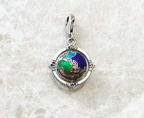 Vintage Globe Charm Ring Charm 925 Sterling Silver Pendant fits Charm Bracelets Necklace