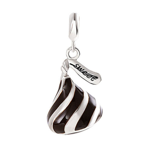 Silver Chocloate Kisses Cartoon Chocolate candy Charm pendant  solid 925 sterling Silver Charm European style Bracelet Necklace