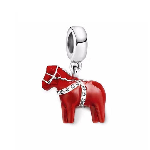 Red Dala Horse Charm European style Bracelets, 925 Sterling Silver, Horse Jewelry, Horse Lover Gift, Horse Necklace Pendant, Horse Keepsake