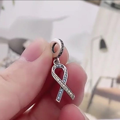 Down Syndrome Awareness Ribbon Charm Fits Bracelets, 925 Sterling Silver, Down Syndrome Awareness Jewelry Gift