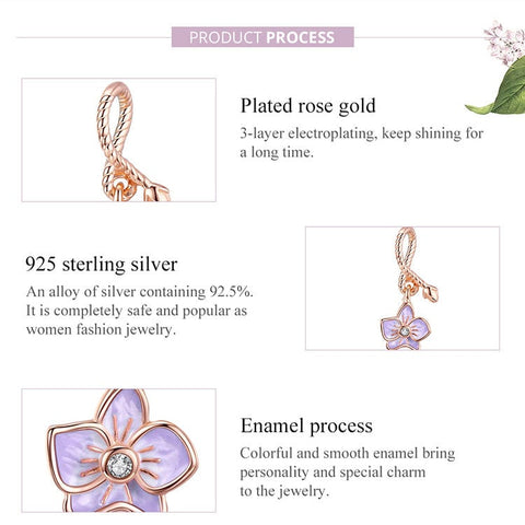 Purple Orchid Flower charm, Flower Phalaenopsis 925 Silver Charm European style Bracelet , Necklace Charm, 925 Charm, Gifts for her