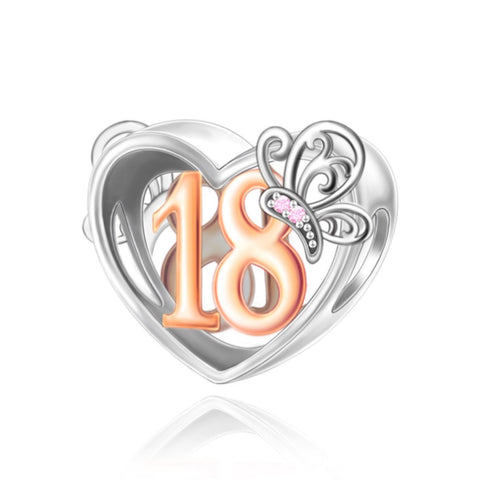 18th Birthday Celebration, 925 Sterling Silver  18th Birthday Dangle Charm Bead - Landmark Birthday - Fits all Charm Bracelets