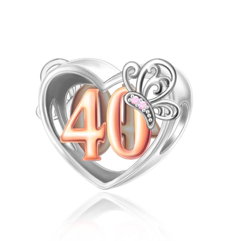 40th Birthday Celebration, 925 Sterling Silver 40th Birthday Dangle Charm Bead Landmark Birthday Fits all Charm Bracelets 40th heart charm