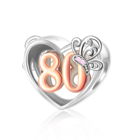 80th Birthday Celebration, 925 Sterling Silver 80th Birthday Dangle Charm Bead Landmark Birthday Fits all Charm Bracelets 80th gift