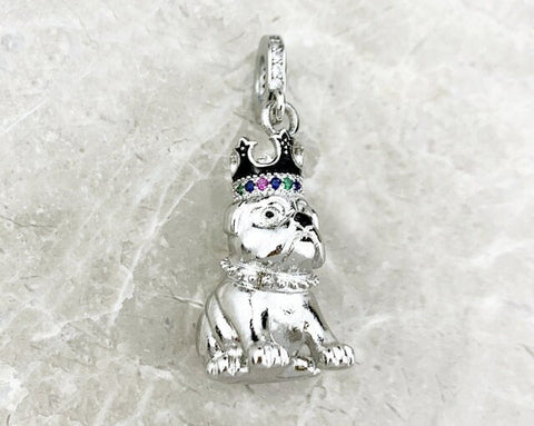 English Bulldog With Crown Puppy Love, Genuine Brand New S925 Sterling Silver English Bulldog Dangle Charm Fits all Charm Bracelet