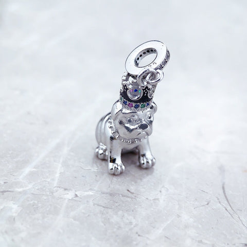 English Bulldog With Crown Puppy Love, Genuine Brand New S925 Sterling Silver English Bulldog Dangle Charm Fits all Charm Bracelet