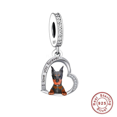 I Love You Forever Dobermann charm 925 Sterling Silver I Love You Forever Dangle Charm - Fits all Charm Bracelets, Dog Charm