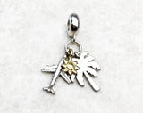 Palm Tree, Sun, Plane Charm travel Charm Sterling Silver Charm, Charm Bracelet Necklace Charm, 925 Charm