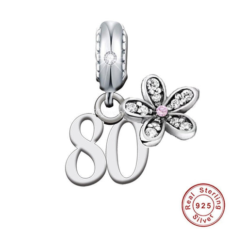 80th Birthday Celebration, 925 Sterling Silver 80th Birthday Charm Bead Landmark Birthday Fits all Charm Bracelets 80th gift