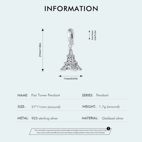 Paris Eiffel Tower Dangle Charm 925 Silver Charm European style Bracelet, Necklace Charm, 925 Charm Eiffel tower Charm