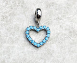 Heart With Blue Stones Charm fit Bracelet, 925 Sterling Silver Heart, Love heart  Jewelry Keepsake Gift-Lovers gift