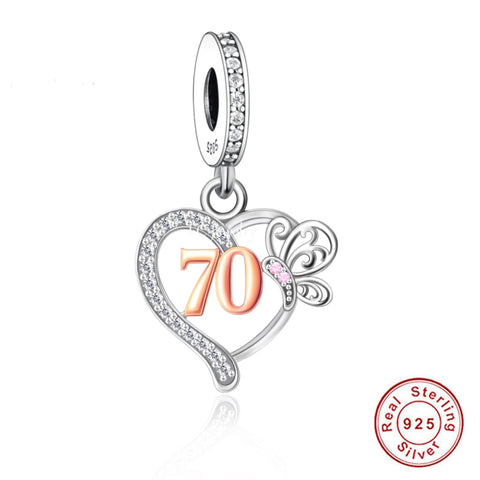 70th Birthday Celebration, 925 Sterling Silver 70th Birthday Dangle Charm Bead Landmark Birthday Fits all Charm Bracelets 70th gift