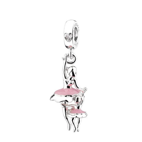 Ballet Dancer Charms Clear Heart CZ Ballet Mother & Danghter Dangle Charm Ballet Teacher Gift, Ballet Necklace Pendant