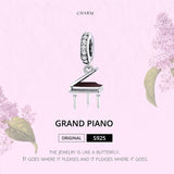 Grand Piano Charm Pendant Dazzling  European style Bracelets, 925 Sterling Silver, Piano Pendant, Music Jewelry,Piano Bracelet Charm