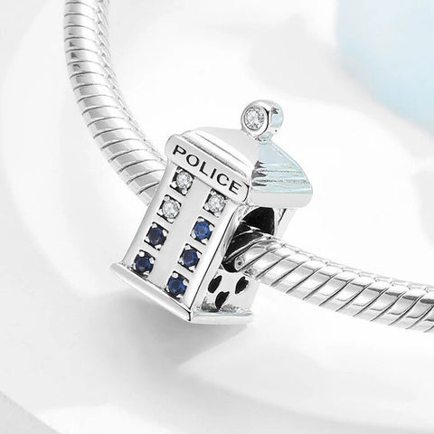 Police Box  Charm,London Police Box,Phone Booth Charm,925 Sterling SilverFits European Bracelets Dr Who Time Machine