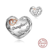 Daughter Heart Charm Love you to the moon and back Heart 925 Silver Charm European style Bracelet, Necklace charm