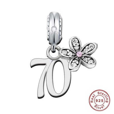 70th Birthday Celebration, 925 Sterling Silver 70th Birthday Dangle Charm Bead Landmark Birthday Fits all Charm Bracelets 70th gift