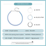 Blue and Pink Leather Fashion Bracelets Adjustable Chain  with 925 Sterling Silver 18cm-23cm