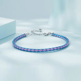 Blue and Pink Leather Fashion Bracelets Adjustable Chain  with 925 Sterling Silver 18cm-23cm