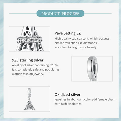 Paris Eiffel Tower Dangle Charm 925 Silver Charm European style Bracelet, Necklace Charm, 925 Charm Eiffel tower Charm