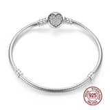 Sparkling Heart Snake Chain Charm Bracelet 925 Sterling Silver 17cm/18cm