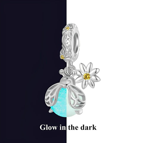 Luminous Insect Charm Bead Glow-in-the-dark Firefly 925 Silver Charm European style Bracelet, Necklace Charm, Gifts Bug Charm