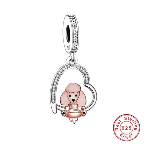 Poodle dog Dog Charms Bracelets, 925 Sterling Silver, Dog Lover Gift, Dog Jewelry, Dog Keepsake Heart Charm