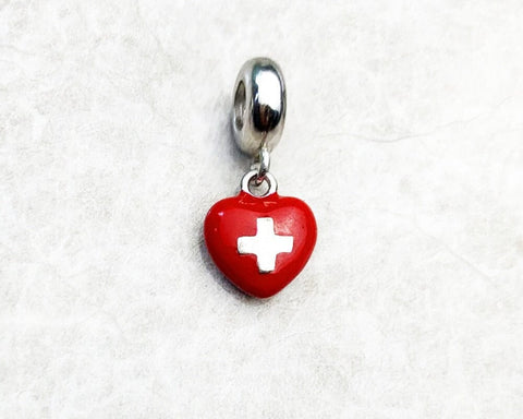 Switzerland charm, Swiss Charm, Red Cross Heart Pendant Dangle Charm, 925 Sterling Silver, Swiss Jewelry, Swiss Gift Keepsake